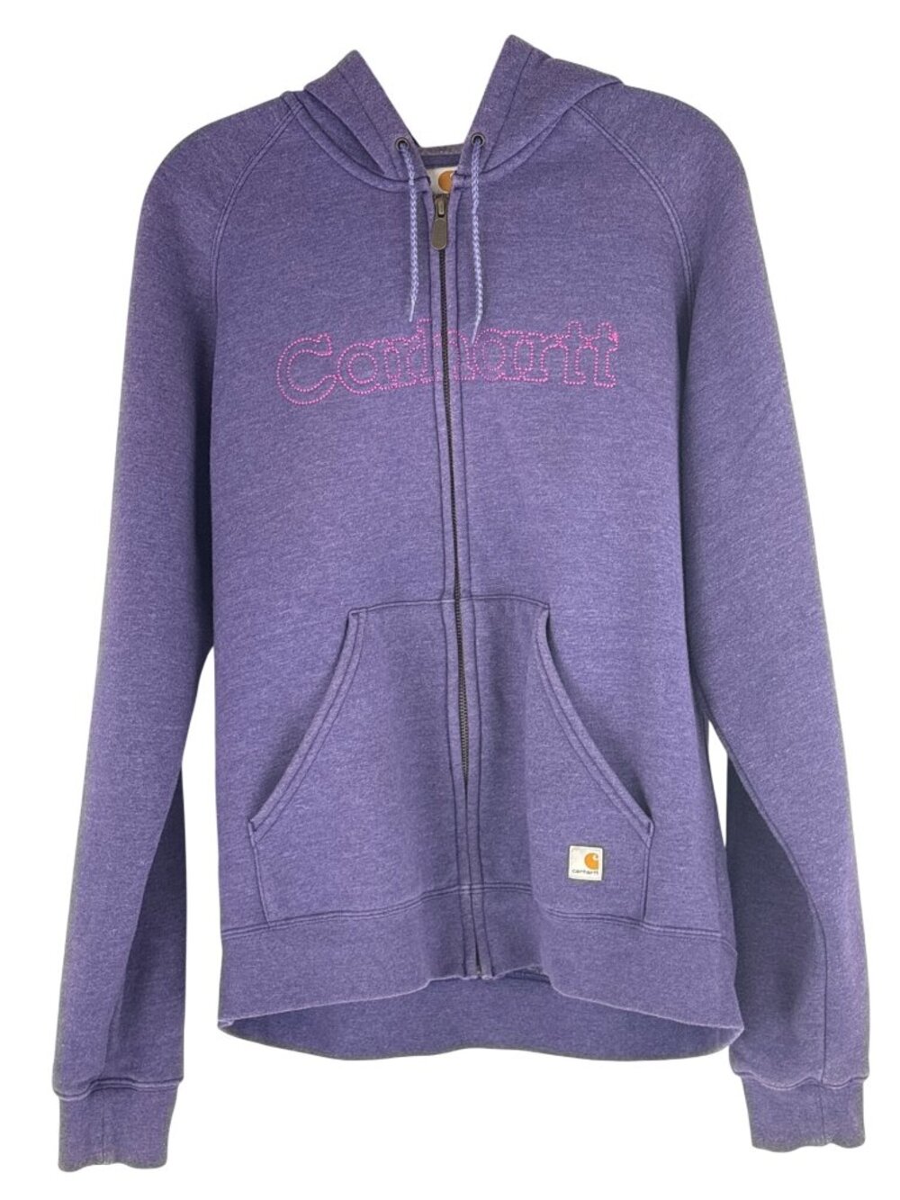 Carhartt Full Zip Sweatshirt Womens Purple Pink Script Logo Pocket Patch Sz L